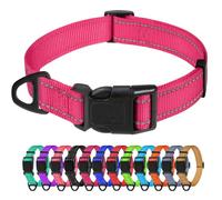TagMe Reflective Nylon Dog Collars, Adjustable Classic Pet Collar with Quick Release Buckle for Large Dogs, Pink, 2.5 cm Width