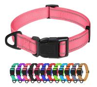 TagMe Reflective Nylon Dog Collars, Adjustable Classic Pet Collar with Quick Release Buckle for Large Dogs, Baby Pink, 2.5 cm Width