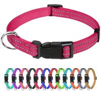 TagMe Reflective Nylon Dog Collars, Adjustable Classic Pet Collar with Quick Release Buckle for Puppy, Pink, 1.0 cm Width