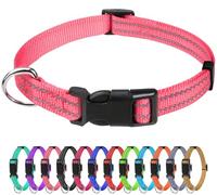 TagMe Reflective Nylon Dog Collars, Adjustable Classic Pet Collar with Quick Release Buckle for Puppy, Baby Pink, 1.0 cm Width