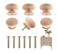 TAGMEIU 6 Pcs Wood Mushroom Shape Drawer Knobs - Single Hole Wooden Door Knobs for Cabinets, Dressers, Wardrobes & Office Furniture - Natural Wooden Cabinet Knobs with Matching Screws