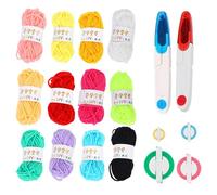 TAGMEIU Pom Pom Making Tool Kit, Pompom Maker-4 Different Sizes, 12 Colours Yarn with 2 Scissors, DIY Fluff Balls Knitting Craft for Kids and Adults