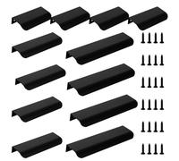TAGOQUEN 12 Pcs Black Kitchen Cupboard Edge Pulls for Cabinets and Drawers, 80 mm 120 mm 150 mm Wardrobe Door Handles Modern Aluminum Bathroom Cabinet Handles
