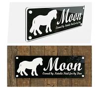 Tags4Nags Personalised Horse pony door nameplate plaque sign Plain Black background with White Writing signs