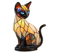 Tagtight Stained Glass Cat Lamp, Cute Animal Resin Night Light, LED Bedside Lamp Small Cat Nursery Lamp for Bedroom Living Room Decor Home Decoration Gift