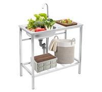 Tagtuell Kitchen Sink Unit, Free Standing Sink with Storage Shelf, Stainless Steel Commercial Sinks for Outdoor Camping Restaurant