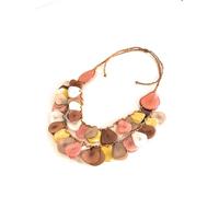 Tagua bib necklace in yellow, white, salmon pink, light brown TAG779, tagua nut jewelry, bib 2 strand necklace