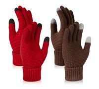 TAGVO 2 Pairs Women Winter Knitted Gloves,Couple Warm Gloves,Touch Screen Thin Fleece Liner Full Finger Gloves, Suitable For Indoor Leisure Work Or Outdoor Driving Commuting Shopping