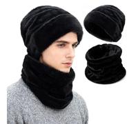 TAGVO 2 PCS Winter Beanie Hat Neck Warmer Set,Double Layer Thermal Fleece Line Warm Winter Hat Scarfs for Men & Women
