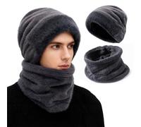 TAGVO 2 PCS Winter Beanie Hat Neck Warmer Set,Double Layer Thermal Fleece Line Warm Winter Hat Scarfs for Men & Women