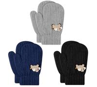 TAGVO 3 Pairs Toddler Stretchy Mittens for Boys Girls Age 2-5, kids Thermal Soft Layer Winter Magic Gloves, Windproof Full Finger Knit Cold Weather Gloves - Spring, Autumn and Winter