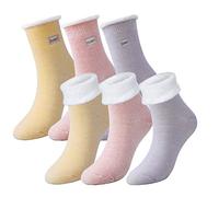 TAGVO 3 Pairs Winter Coral Fleece Slipper Socks,Warm Cosy Coral Fleece Lounge Bed Socks,Non Slip Home Socks,Girls Women Fuzzy Crew Socks,For Party Holiday Multipack Gifts,Uk 3-9