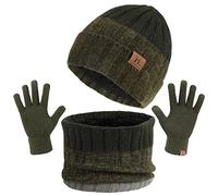 TAGVO 3in1 Winter Beanie Hat Scarf Gloves Set, Ultra Soft Elastic Thicken Warm Fleece Inner Lining Knit Beanie Cap Neck Warmer Warm Gloves,Snugly Fit for Men Women,Winter Accessories Sets