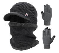 TAGVO 3in1 Winter Beanie Hat Scarf Gloves Set with Ear Warmer, Unisex Fleece Inner Lining Elastic Warm Knit Beanie Cap Earmuff Neck Warmer Touchscreen Gloves,Running Cycling Winter Accessories Sets