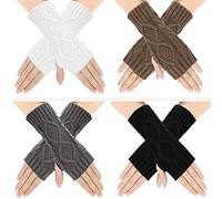 TAGVO 4 Pairs Knitted Fingerless Gloves,Winter Warm Women Thumbhole Gloves,Classic Knit Wrist Warmers Mittens, Suitable For Indoor Leisure Work Or Outdoor Activities