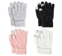 TAGVO 4 Pairs Winter Kids Knit Warm Gloves 3-8 Years, Hand Knitted Woolen Stretchy Windproof Thermal Gloves Elastic Full Fingers Stretchy Mittens Boys and Girls