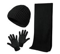 TAGVO Beanie Hat Scarf Gloves Set 3 Pieces, Elastic Knitted Hat Neck Warmer Snood Touch Screen Gloves With Thicken Fleece Inner Lining for Men and Women Outdoor Sports Skiing Fishing Camping