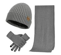 TAGVO Beanie Hat Scarf Gloves Set 3 Pieces, Elastic Knitted Hat Neck Warmer Snood Touch Screen Gloves With Thicken Fleece Inner Lining for Men and Women Outdoor Sports Skiing Fishing Camping