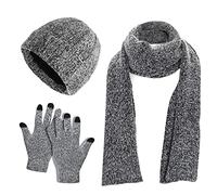 TAGVO Beanie Hat Scarf Gloves Set, Winter Warm 3 Piece Set, Elastic Knitted Neck Warmer Snood With Touch Screen Gloves and Thicken Fleece Inner Lining for Men and Women