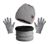 TAGVO Beanie Hat Scarf Gloves Set, Winter Warm Hat Scarves Gloves Set, Elastic Knitted Hat Neck Warmer Snood Touch Screen Gloves, Thicken Warm Fleece Inner Lining Knit for Men and Women, Unisex