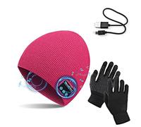 TAGVO Bluetooth V5.0 Beanie with Touchscreen Gloves Set, Unisex Winter Warm Knitted Wireless Bluetooth Headset Music Hat for Running Skiing Hiking, Tech Gifts for Men and Women