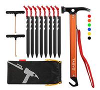 TAGVO Camping Hammer with 8 PCS Aluminum Alloy Tent Pegs and 2 PCS Multifuctional Tent Stakes Puller Set with Storage Bag, Multifunction Aluminum Tent hammer Camping Mallet Portable for Camping