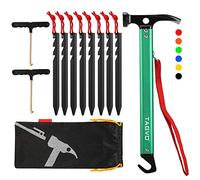 TAGVO Camping Hammer with 8 PCS Aluminum Alloy Tent Pegs and 2 PCS Multifuctional Tent Stakes Puller Set with Storage Bag, Multifunction Aluminum Tent hammer Camping Mallet Portable for Camping