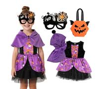 TAGVO Girls Princess Dress Witch Purple Poncho Hooded Cape Sequin Tulle Mesh Tank Dresses for Kids Halloween Fancy Dress up for 1-6 Years