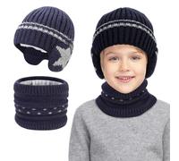 TAGVO Kids Beanie Hat and Scarf Set for Boys, Winter Cold Weather Accessories Set, Warm Thermal Knitted Beanie Hat Neck Warmer Knited Warm Set with Fleece Lining Earmuffs for Children Aged 2-6
