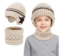 TAGVO Kids Beanie Hat and Scarf Set for Boys, Winter Cold Weather Accessories Set, Warm Thermal Knitted Beanie Hat Neck Warmer Knited Warm Set with Fleece Lining Earmuffs for Children Aged 2-6