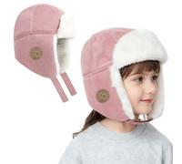 TAGVO Kids Winter Trapper Hat with Ear Flaps-Faux Suede Thermal Aviator Cap for Boys & Girls, Warm Windproof Ski Hat for Age 4-10 Pink
