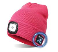 TAGVO Music Beanie Hat with Lights, LED Beanie Cap, Lighting & Flashing Modes, Built-in Stereo Speaker and Mic,Unisex Winter Warm Knit Cap Headlamp Headphone Beanie Rose Red