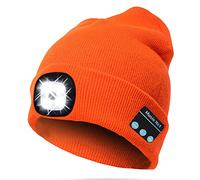 TAGVO Music Beanie Hat with Lights, LED Beanie Cap, Lighting & Flashing Modes, Built-in Stereo Speaker and Mic, Headlamp Headphone Beanie Xmas Gift, Unisex Winter Warm Knit Cap Orange