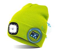 TAGVO Music Beanie Hat with Lights, LED Beanie Cap, Lighting & Flashing Modes, Built-in Stereo Speaker and Mic, Headlamp Headphone Beanie Xmas Gift, Unisex Winter Warm Knit Cap Yellow