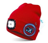 TAGVO Music Beanie Hat with Lights, LED Cap, Lighting & Flashing Modes, Built-in Stereo Speaker and Mic, Headlamp Headphone Beanie - Unisex Winter Warm Knit Cap Red