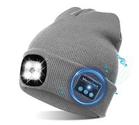 TAGVO Music Beanie Hat with Lights, LED Cap, Lighting & Flashing Modes, Built-in Stereo Speaker and Mic, Headlamp Headphone Beanie Xmas Gift, Unisex Winter Warm Knit Cap Grey