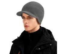 TAGVO Polar Fleece Cycling Skull Cap with Ear Flaps Thermal Windproof Beanie with Short Brim for Men & Women Winter Running Biking Grey