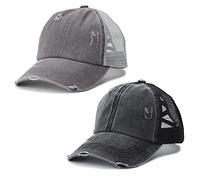 TAGVO Ponytail Baseball Cap for Women Criss Cross Mesh Baseball Hat Unisex Adjustable Washed Distressed High Messy Bun Ponycap