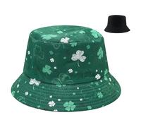 TAGVO St Patrick’s Day Green Leaf - Unisex Bucket Hat Irish Bucket Sun Hat Reversible Green Day Fisherman Hat for Costume Travel Beach Party