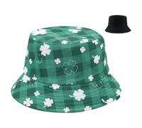 TAGVO St Patrick’s Day Green Leaf - Unisex Bucket Hat Irish Bucket Sun Hat Reversible Green Day Fisherman Hat for Costume Travel Beach Party