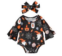 TAGVO Toddler Baby Boys Girls Halloween Costume 0-18 Months, Toddler Newborn Baby My First Bat Pumpkin Outfits Romper Headband Bodysuit Set Dress Up for Kids Halloween Party Fancy Cosplay