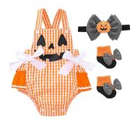 TAGVO Toddler Baby Boys Girls Halloween Costume 0-18 Months, Toddler Newborn Baby My First Bat Pumpkin Outfits Romper Headband Bodysuit Set Dress Up for Kids Halloween Party Fancy Cosplay