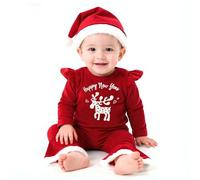 TAGVO Toddler Baby Christmas Elf Costume Outfit Warm Print Santa Clothes Sets with Hat for Girls and Boys 9-24M