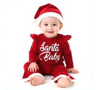 TAGVO Toddler Baby Christmas Elf Costume Outfit Warm Print Santa Clothes Sets with Hat for Girls and Boys 9-24M