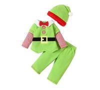 TAGVO Toddler Baby Kids Christmas Elf Costume, Kids Cotton Warm Santa Fancy Christmas Party Outfit Set with Santa Hat for Baby Boys and Girls 6 Month to 4 Years