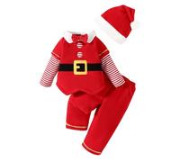 TAGVO Toddler Baby Kids Christmas Elf Costume, Kids Cotton Warm Santa Fancy Christmas Party Outfit Set with Santa Hat for Baby Boys and Girls 6 Month to 4 Years