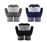 TAGVO Toddler Kids Warm Knitted Mittens Gloves 3 Pairs, Windproof Thick Thermal Girls Boys Baby Gloves, Elastic Knitted Baby Mittens Gloves (Aged 6 Months to 3 Years)