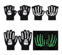 TAGVO Toddler Warm Knitted Gloves 4 Pairs - Magic Gloves for Kids, Full Finger/Fingerless With Skeleton Pattern Luminous Mittens, Halloween Skull Bone Patterned, Aged 5-13