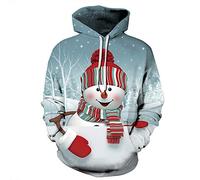 TAGVO Unisex 3D Printed Casual Chrismas Jumpers 3D Graphic Pullover Ugly Funny Xmas Long Sleeve Hoodies or Crewneck Sweatshirts for Men and Women, Hoody White Snowman, S-M
