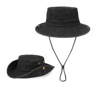 TAGVO Unisex Denim Bucket Hat - Vintage Washed Cotton Wide Brim Sun Hat with Adjustable Chin Strap, UV Protection for Safi Outdoor Activities